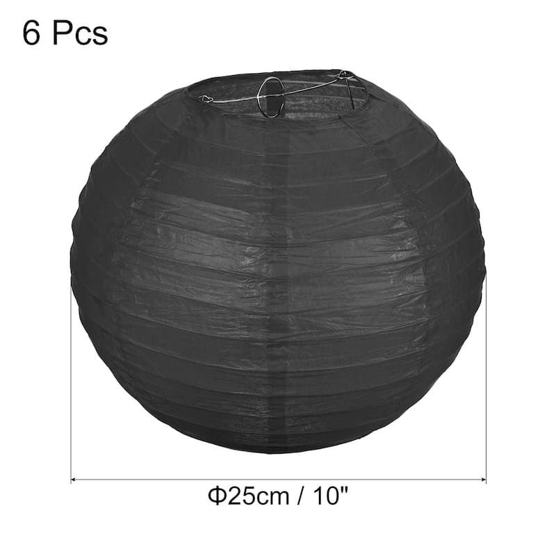 6pcs 10 Inch Folding Hanging Paper Lanterns for Wedding Home Party - Black