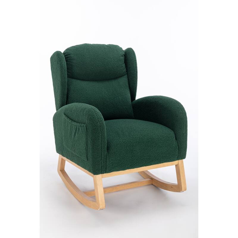 Modern 38" High Back Upholstered Rocking Chair with Wood Legs and Packet