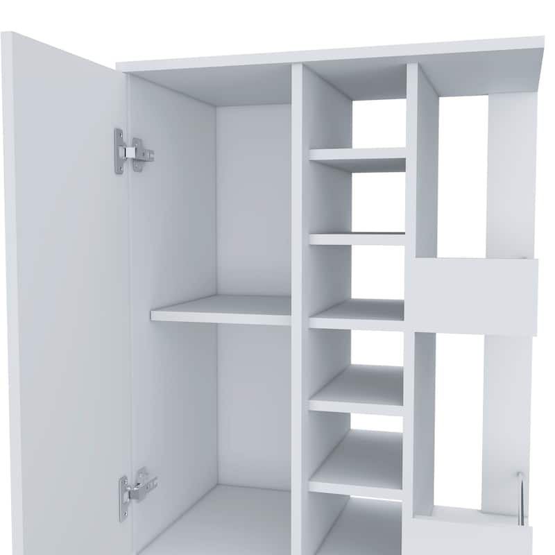 Bar Cart, Four Casters, Six Wine Cubbies, Single Door Cabinet