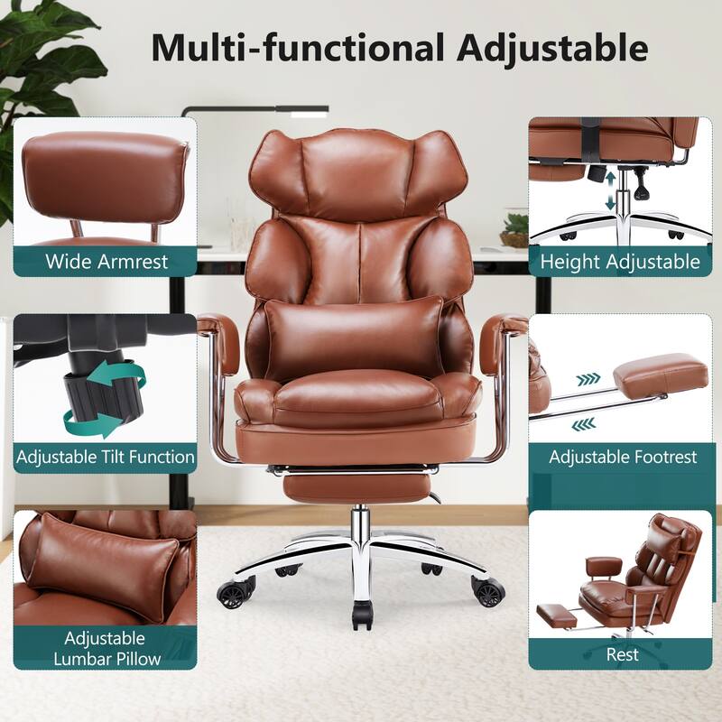Office chair - high backrest with footstool and lumbar cushion