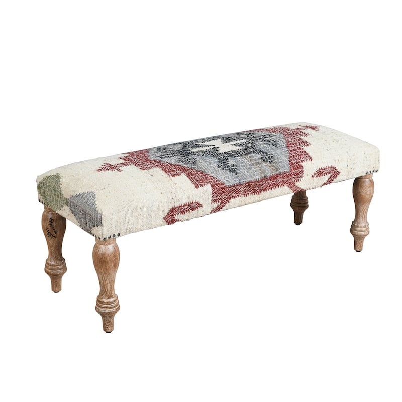 Sevita Southwestern Upholstered Mango Wood Accent Bench - 47" W x 16" D x 18" H
