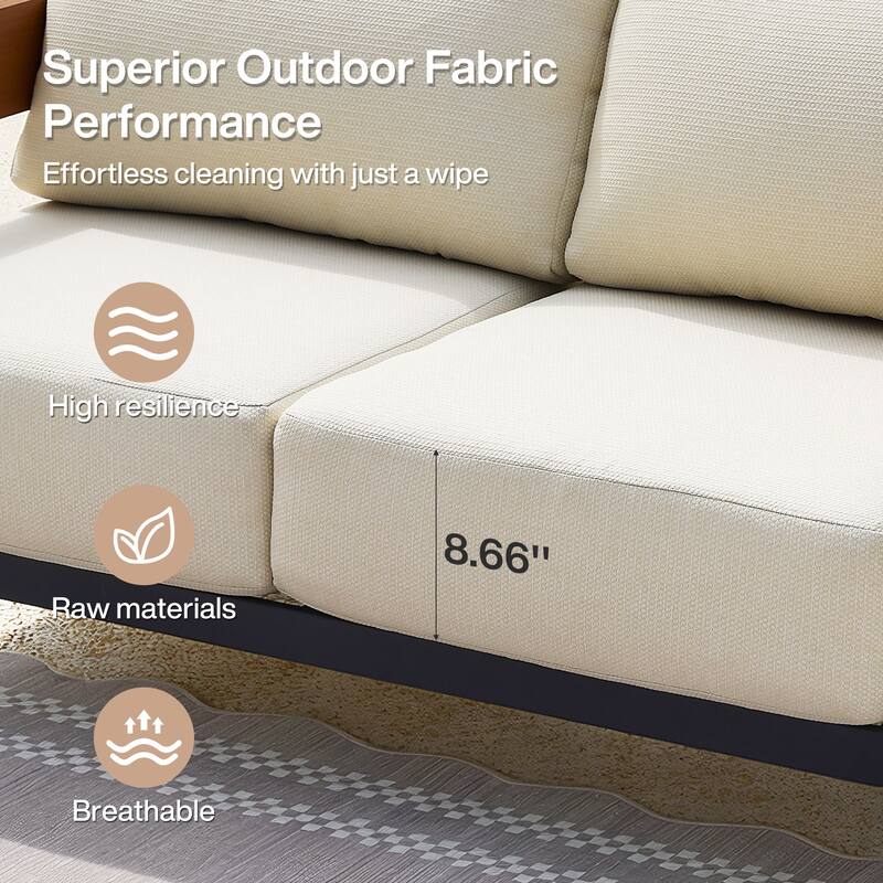 4-Piece Outdoor Patio Sofa Set with Coffee Table Rust-Resistant Steel Frame， Waterproof & UV-Resistant Olefin Cushions