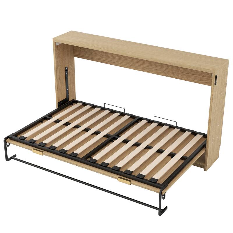 Roomfitters Twin XL Murphy Bed Cabinet with Foldable Frame, Built-in Light, Wall Bed for Compact Spaces, Natural