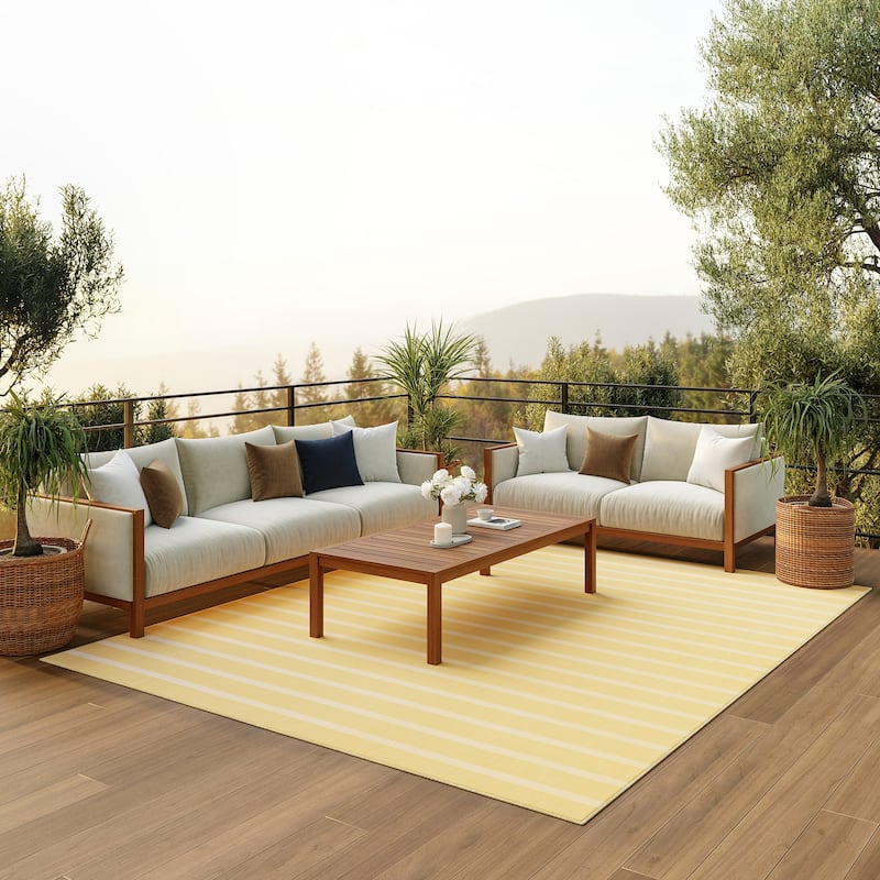 Nourison Positano Indoor/Outdoor Striped Area Rug. - 7' x 10' - Yellow/Ivory