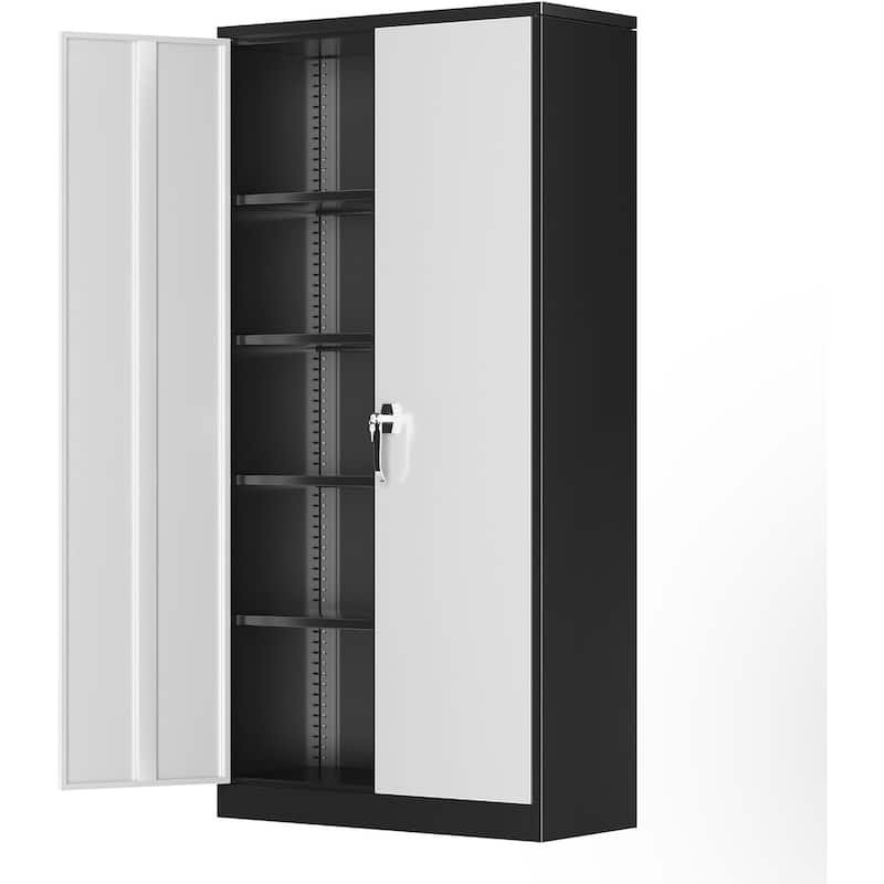 71'' H x 32'' W Metal Garage Storage Cabinet with Locking Doors and Adjustable Shelves - BlackGrey