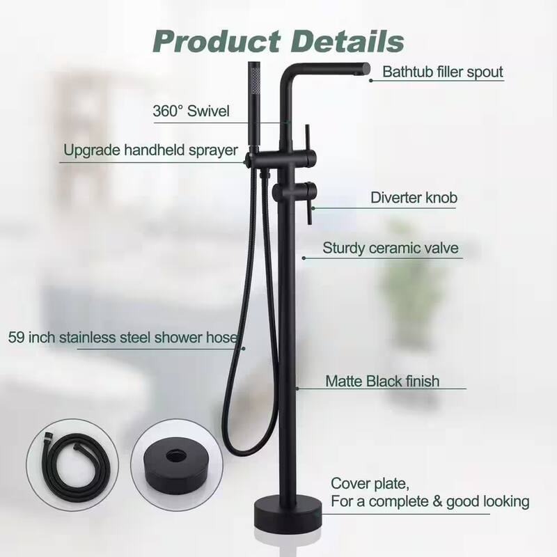 41"H Solid Brass Floor Mounted Tub Faucet with Handheld Shower