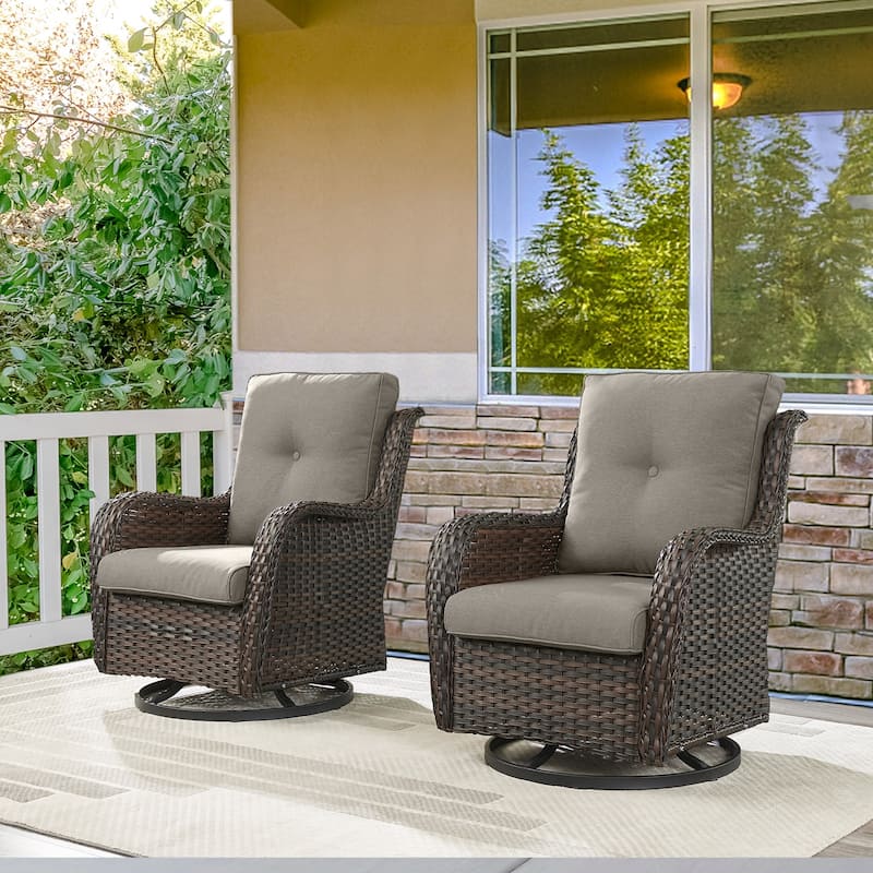 Wicker Patio Bistro Set with Swivel Chair - Brown - Grey - Brown