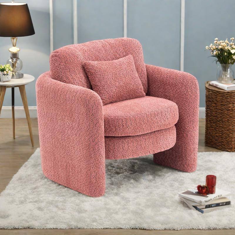 Chenille Round Corner Accent Chairs with Ergonomic Support and Tool-Free Assembly - Red