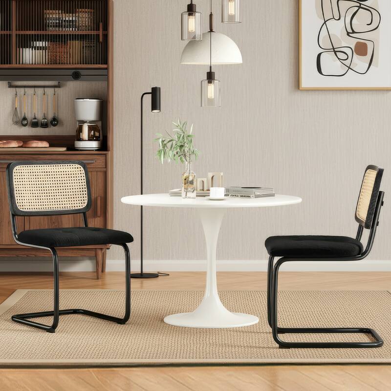 Dining Chairs Set of 2,Mid-Century Modern Chair Armless Mesh Backrest Cane Rattan Chairs for Home Dining Room