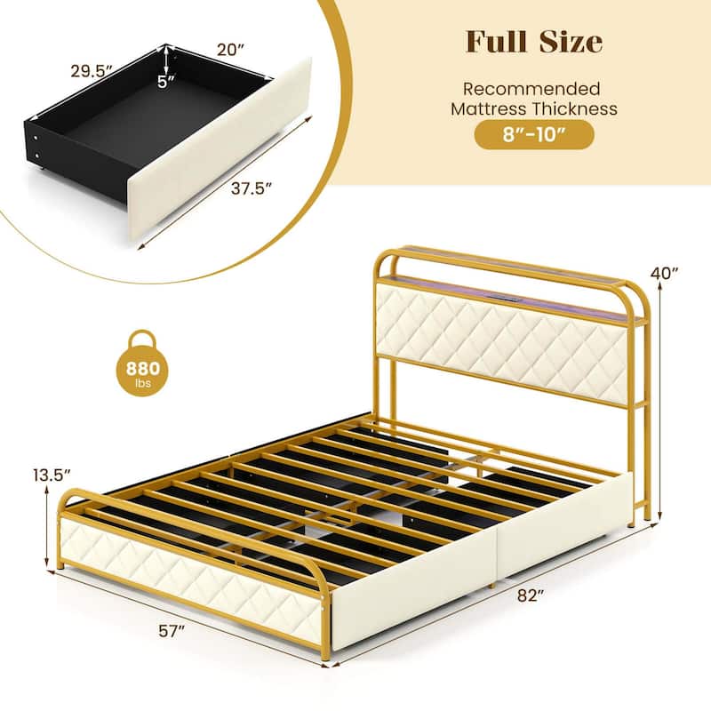 Costway Twin/Full/Queen Size Bed Frame with LED Lights & Charging