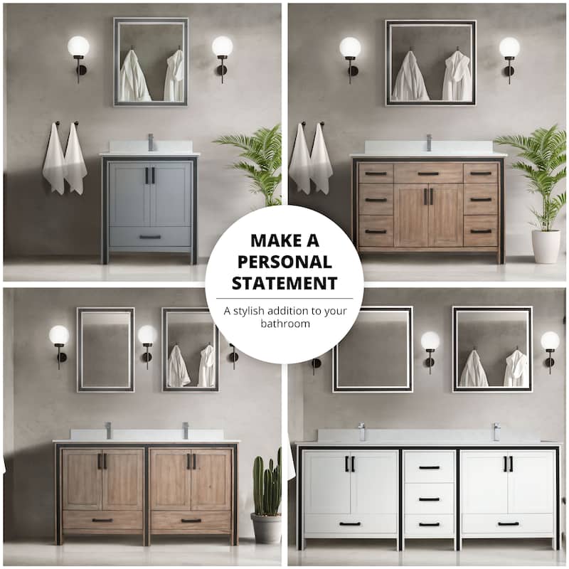 Ziva 72 in W x 22 in D White Double Bath Vanity, White Quartz Top, Faucet Set and 30 in Mirrors - 72 Inch - Dark Grey