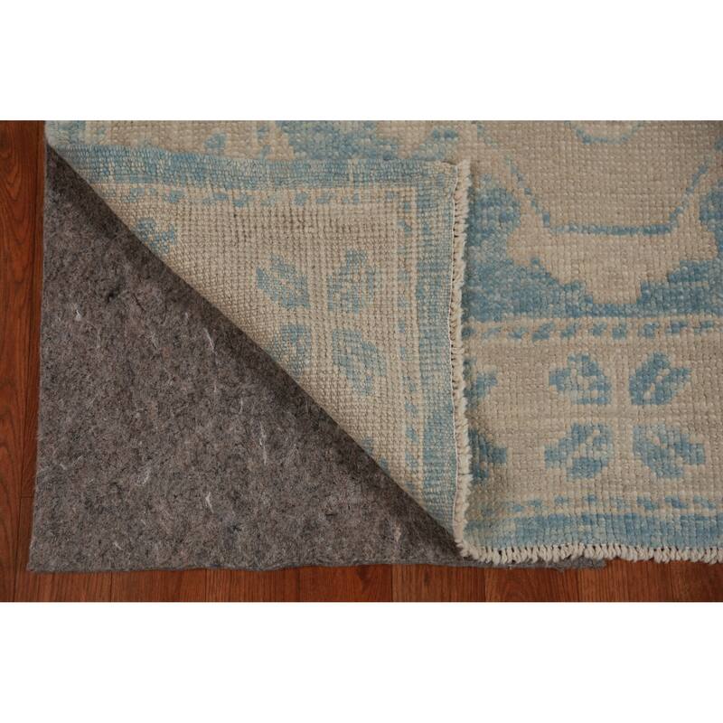 Hand Knotted Oriental 100% Wool Carpet Transitional Geometric Navy Blue & Blues Oushak Runner Rug - 13' 1'' X 3' 6''