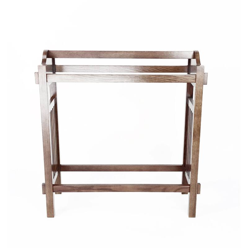 Wooden Mission Style Quilt Rack with 3 Hanging Bars on Scrolled Top, Brown