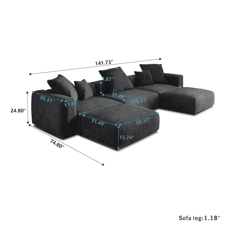 Modern Corduroy Upholstered Sofa, 4-seater, L-Shaped Sectional Sofa