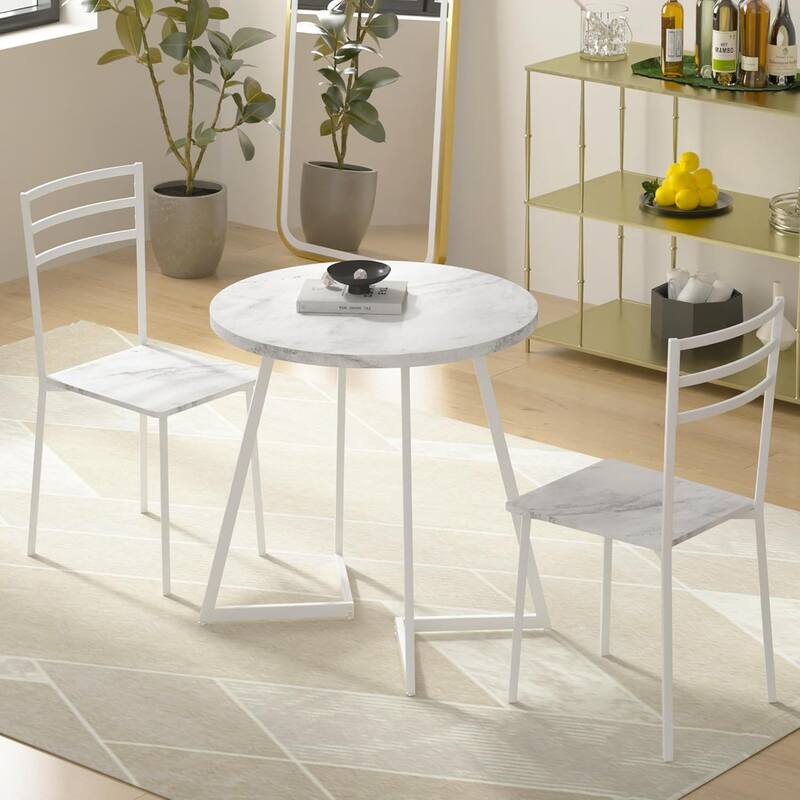 VECELO Round Dining Table, Metal Frame Dining Chairs, Modern Dining Table and Chairs Set for 2-4 People, 3 Options