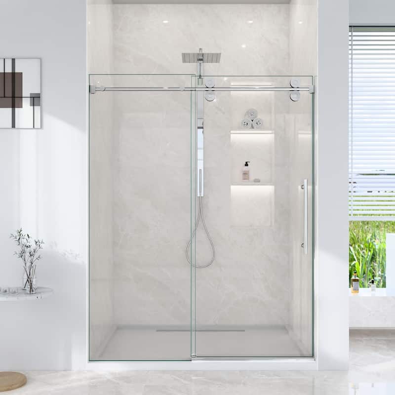GDFStudio - Modern America Design Frameless Single Sliding Shower Door with 5/16" SGCC Tempered Glass & Stainless Steel Hardware - Chrome - 44"-48"W x 76" H