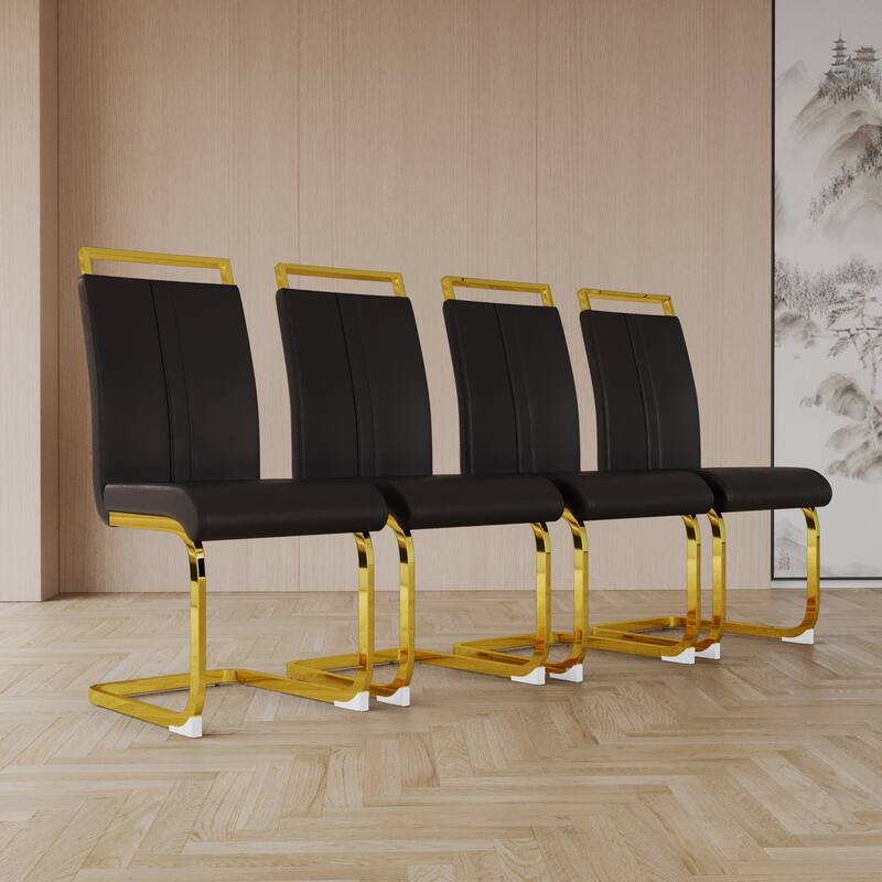 Modern Dining Chairs,PU Faux Leather High Back Upholstered Side Chair with Golden Metal Leg