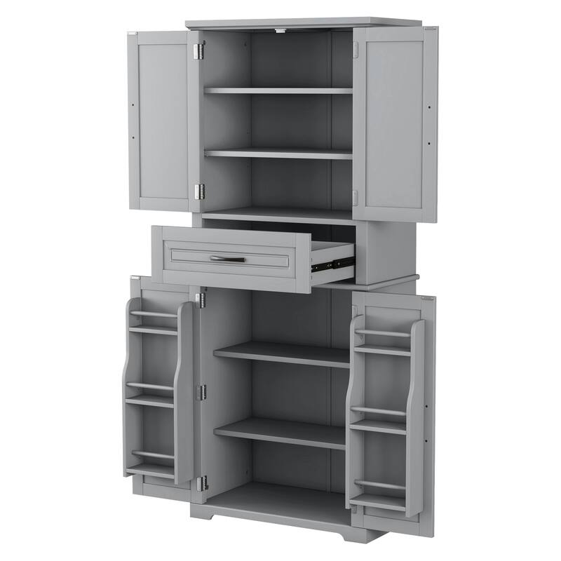 Freestanding Kitchen Pantry Storage Cabinet with Doors and Adjustable Shelf, Tall Storage Cupboard with Large Drawer