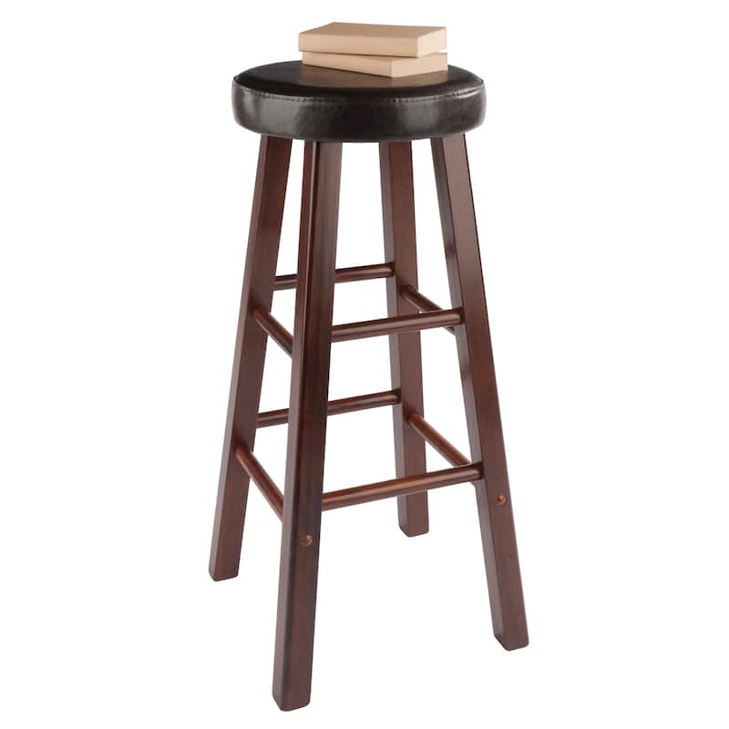 2-Pc Cushion Seat Bar Stool Set, Espresso and Walnut - 13.58 x 13.58 x 30.71 inches
