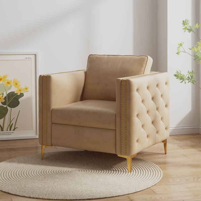 Accent Chair for Living Room Upholstered Arm Chair with Metal Legs - khaki