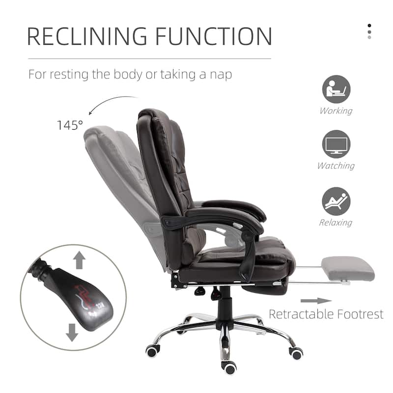 Leather Rolling Chair Reclining Chair with Padded Armrests, Adjustable Height Computer Chair Ergonomic Chair