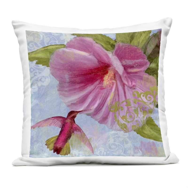 Stupell Hummingbird & Purple Poppy Printed Outdoor Throw Pillow Design by Sasha - Accent - Polyester - Pink - Single