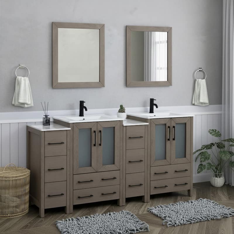 Vanity Art 72 in. Double Sink Bathroom Vanity with Top and Mirrors - 72 X 18.1 X 35.8