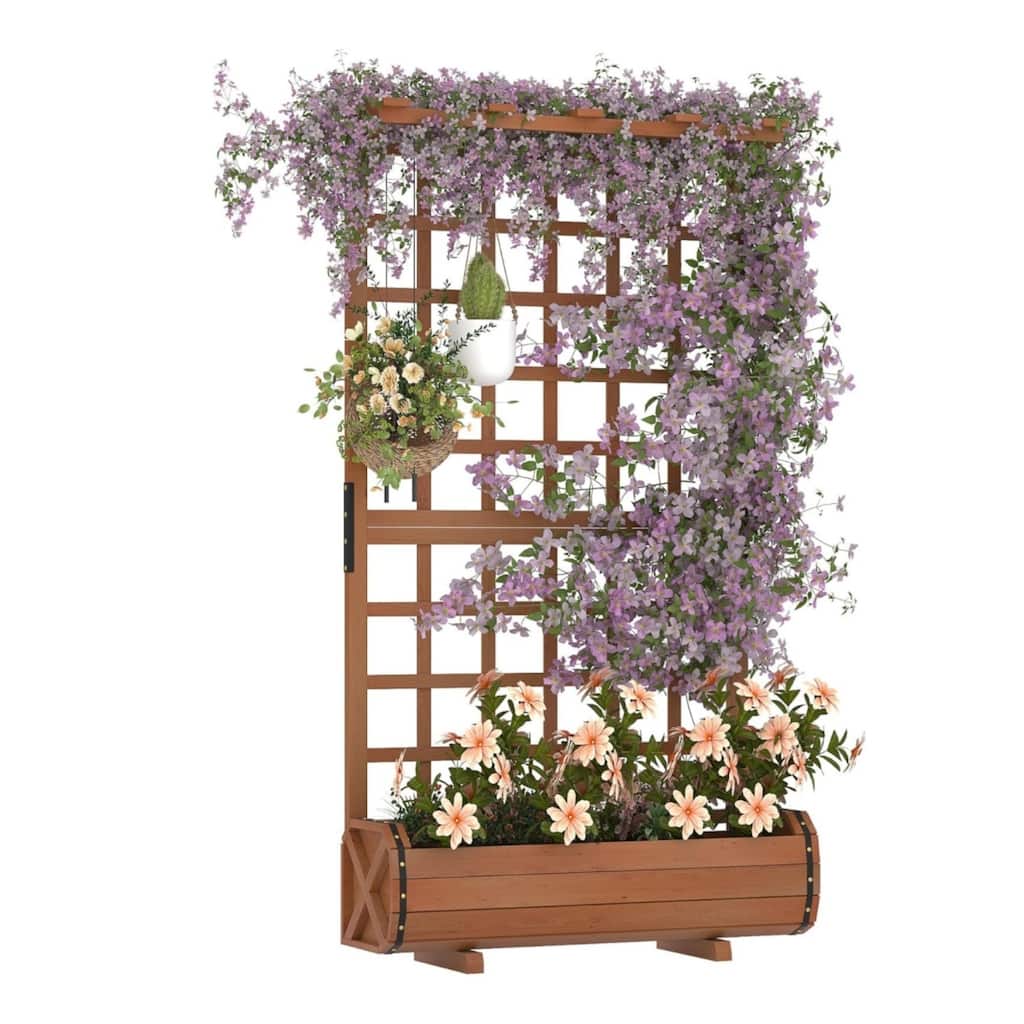 Outdoor Wooden Planter Box with Trellis and Roof 67 in. H for Climbing Plants Vegetables and Flowers Brown