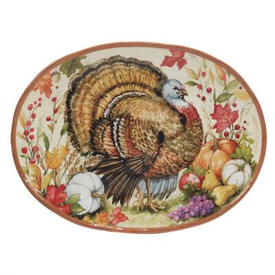 Certified International Harvest Blessings Oval Turkey Platter, 16" x 12" - 16" x 12"