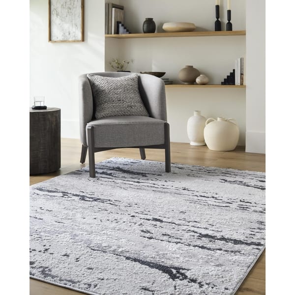 slide 2 of 14, Livabliss Sunrise Modern Abstract Area Rug Blue/Grey - 5' 3" x 7'
