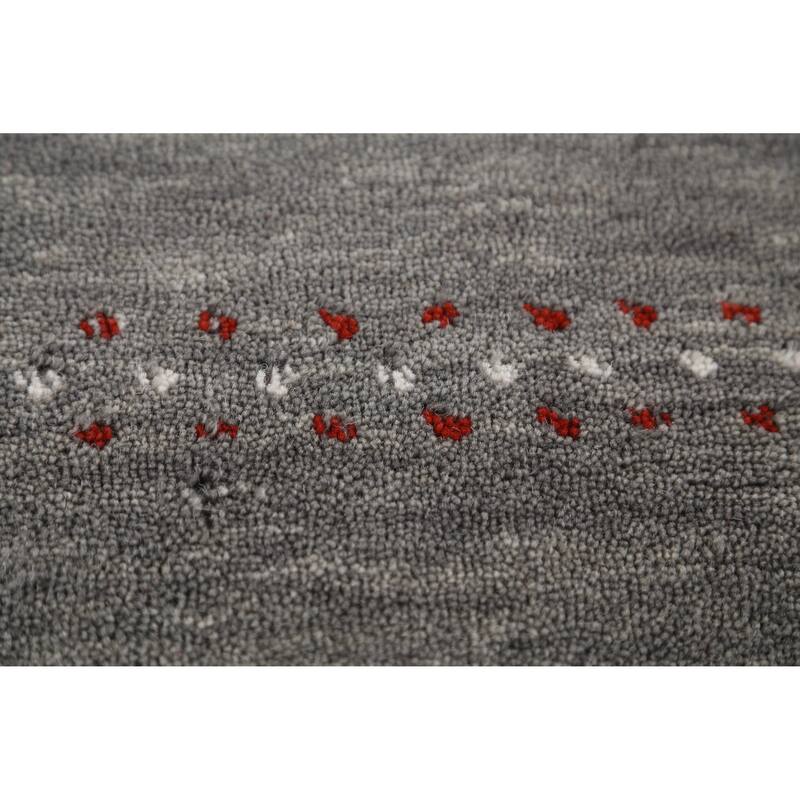 Hand Knotted Oriental 100% Wool Carpet Tribal Animal Pictorial Greys & Charcoal Gabbeh Area Rug - 4' 11'' X 3' 0''