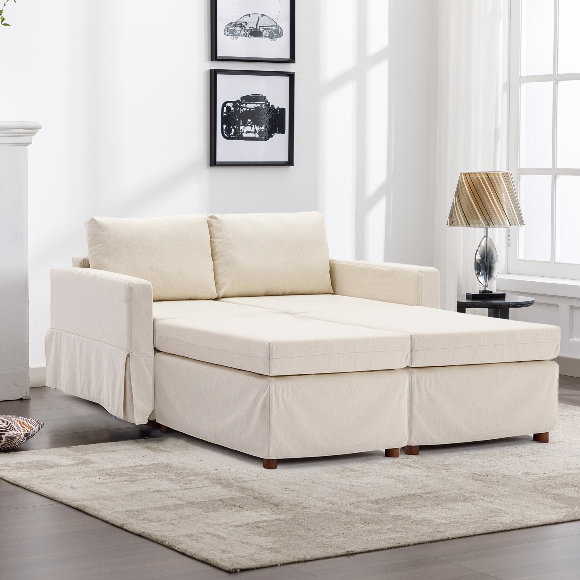Modular Cream Sectional Sofa 2 Seater Couch Sofa Bed with 2