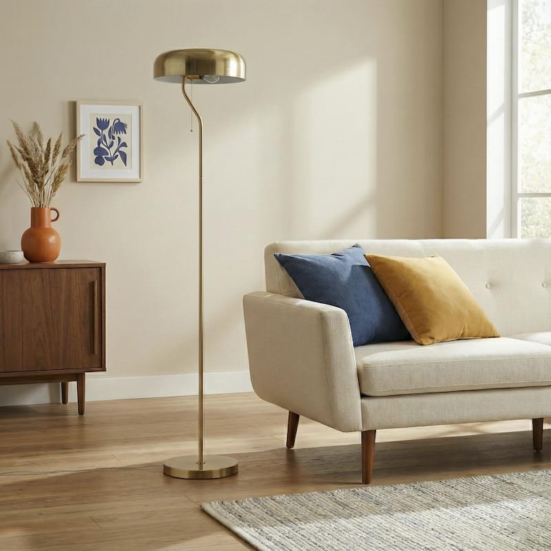 Turner Glamorous Gold and White Floor Lamp with Pull Chain