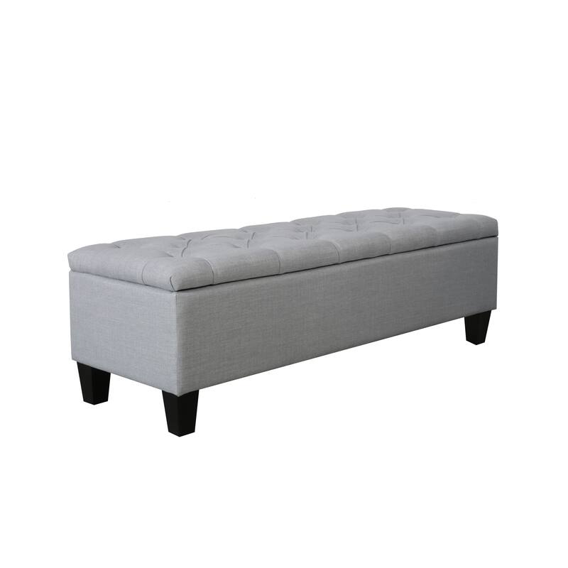 Porthos Home Vero Fabric Flip Top Button Tufted Storage Bench - Grey