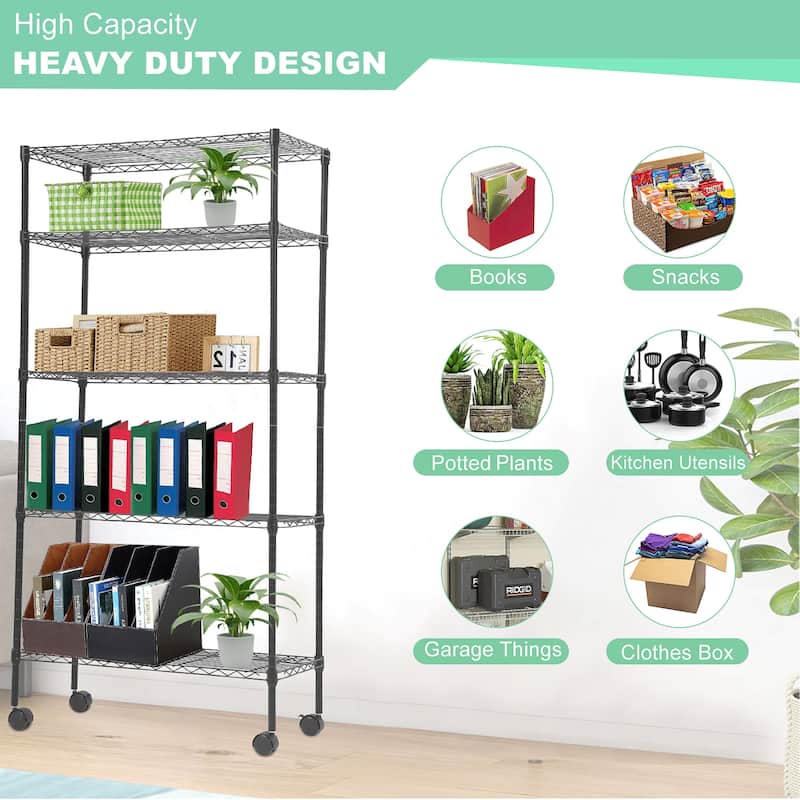 Atwood 5-Tier NSF Certified Wire Shelving Rack with Adjustable Shelving and Includes Wheels