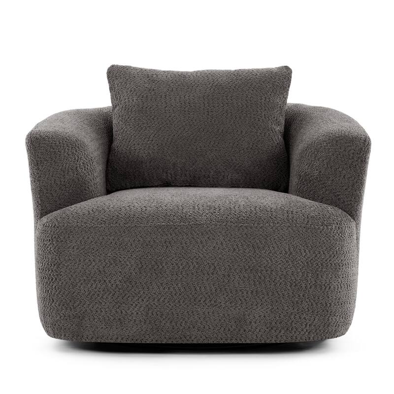 360° Swivel Chair, 38.2" Boucle Accent Chair with Throw Pillow, Upholstered Barrel Sofa Chair with Curved Armrests