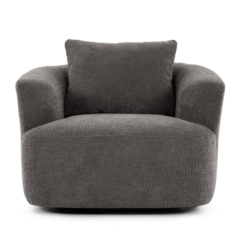 Roomfitters 360° Chenille Upholstered Swivel Barrel Chair Accent Sofa with Throw Pillow for Living Room Bedroom Office Hotel