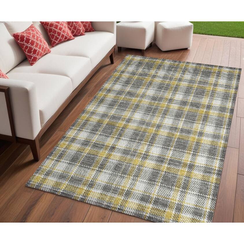 Ralo Plaid Weather Resistant Versatile Elegance Runner Outdoor Rug