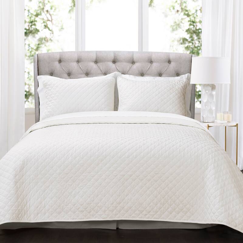 Copper Grove Balm Diamond Oversized Cotton 3-piece Quilt Set - Off White - King - 3 Piece