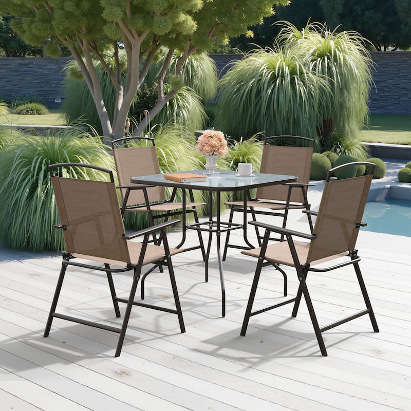VredHom Outdoor 5-Piece Patio Dining Set with Folding Chairs