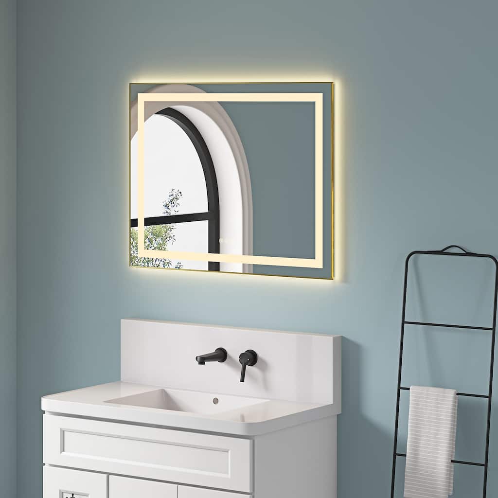 36 x 28 Inch LED Bathroom Mirror with Front and Backlight, Wall Mounted Vanity Mirror with Aluminum Frame, Anti-Fog, Memory