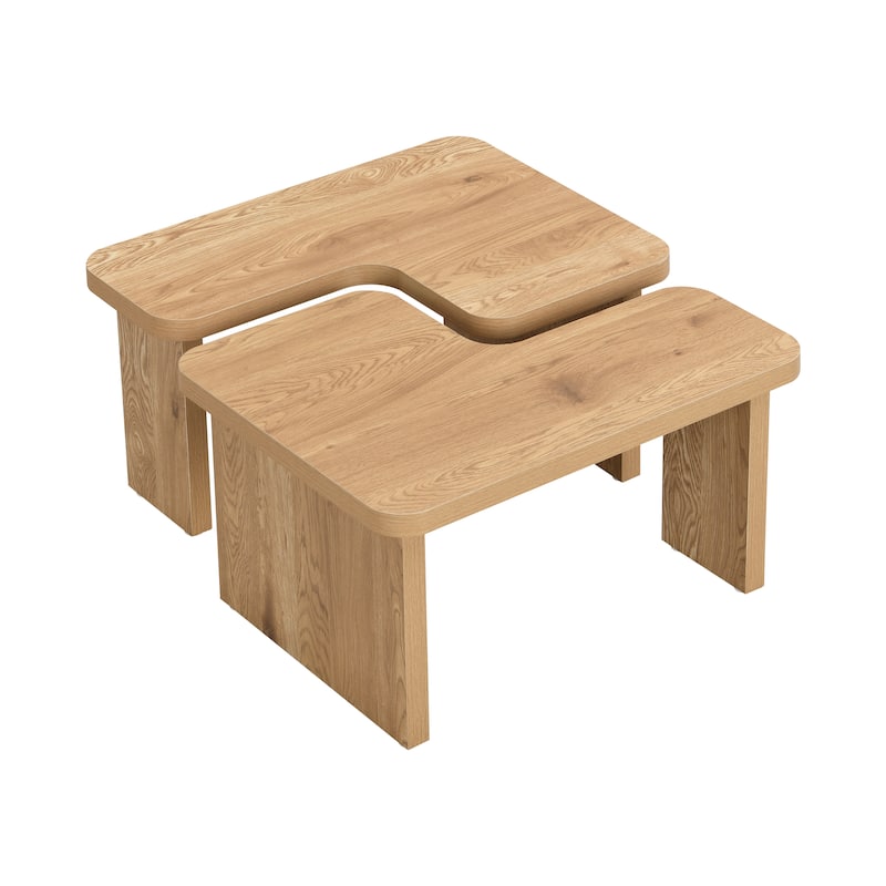 Modern L-Shaped Coffee Table Farmhouse Coffee Table Rectangular Coffee Table with Removable Top, for Living Room
