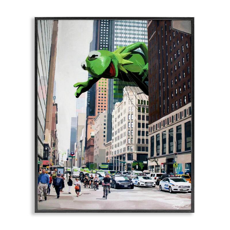 Stupell Frog Character over City Framed Giclee Art Design By Keith Thomson - 11 x 14 - Black