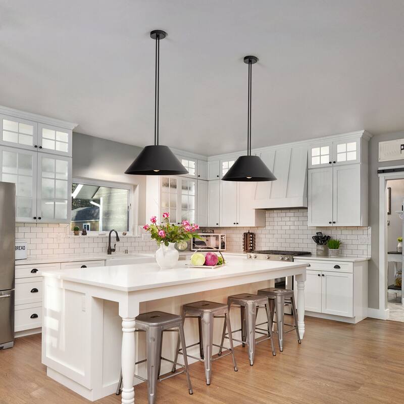1-Light Modern Industrial Black Pendant Chandeliers with Metal Cone Shade for Dining Room - 16.5