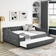 preview thumbnail 1 of 10, Full Size Daybed with Twin Size Trundle Upholstered Tufted Sofa Bed, with Button on Back and Copper Nail on Waved Shape Arms