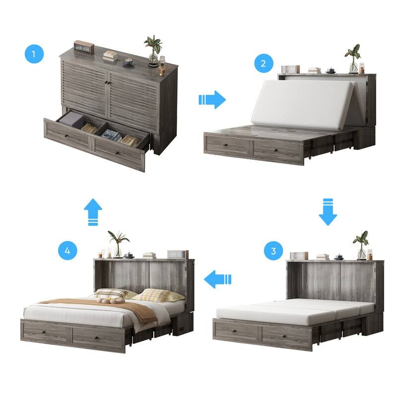 Mixoy Modern Queen Size Murphy Bed with USB ports，2 Drawers,No Mattress