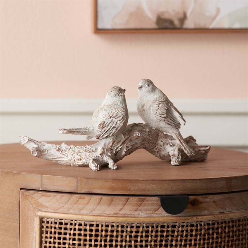 Birds on Branch Decoration - 9.5" - White and Brown