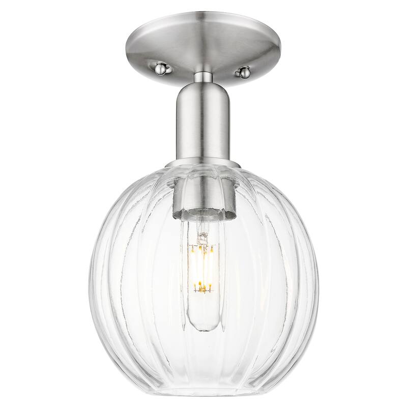 Innovations Lighting Downtown Urban - Preston - 1 Light 7" Globe Shade Semi-Flush Mount Light - Clear Shade/Brushed Satin Nickel
