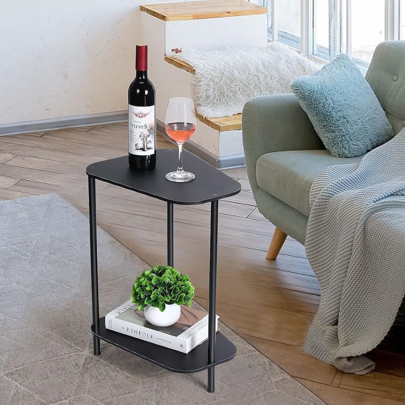 Small End Tables Living Room Set of 2 - Trapezoid - Black