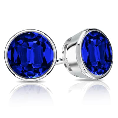 Auriya 14k Gold Lab Grown Gemstone Blue Sapphire Stud Earrings Round 0.25 to 5.00 ct. tw. Bezel Push-Back